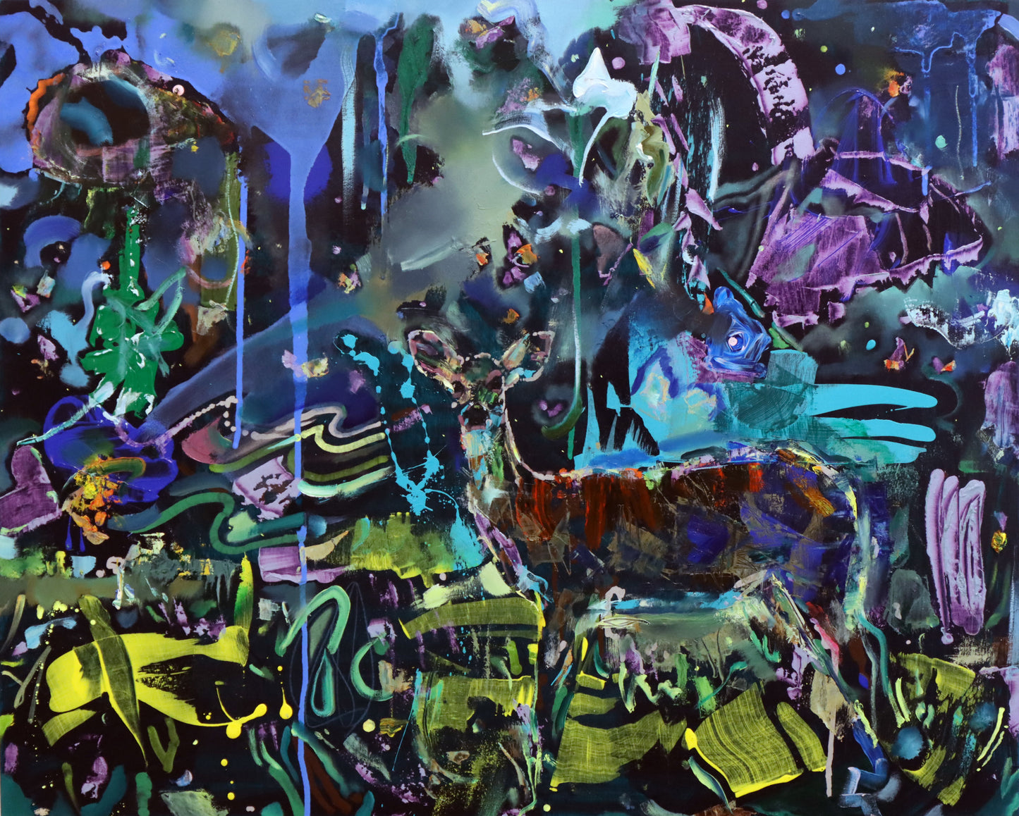 Midnight Deer & Landscape Abstraction (Midnight Deer Abstraction with Butterfly), 2023